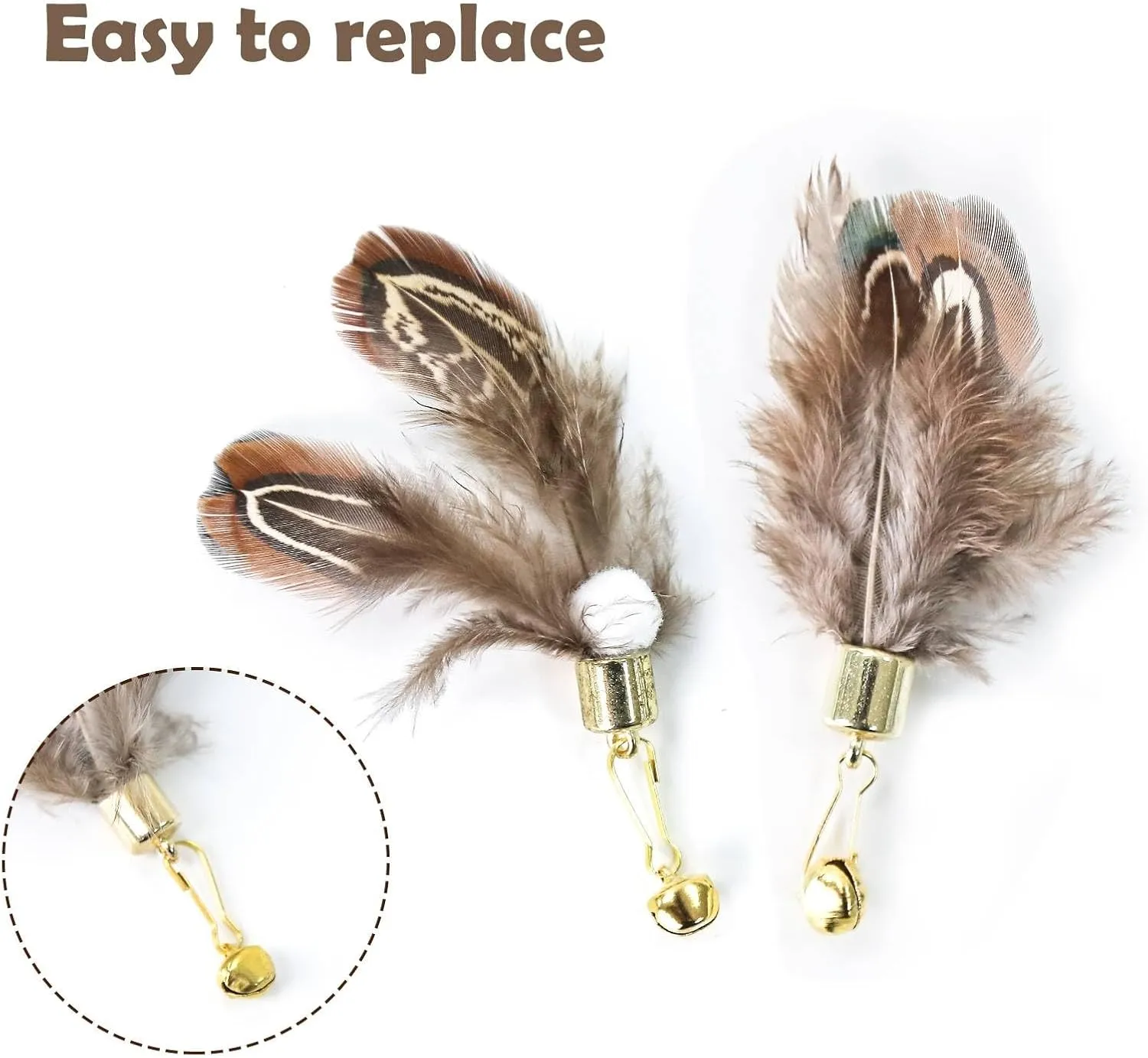 Cat Insect Feather Toys - Cat Wand and 6 Natural Insect Feathers Refill, Interactive Teaser with Bell