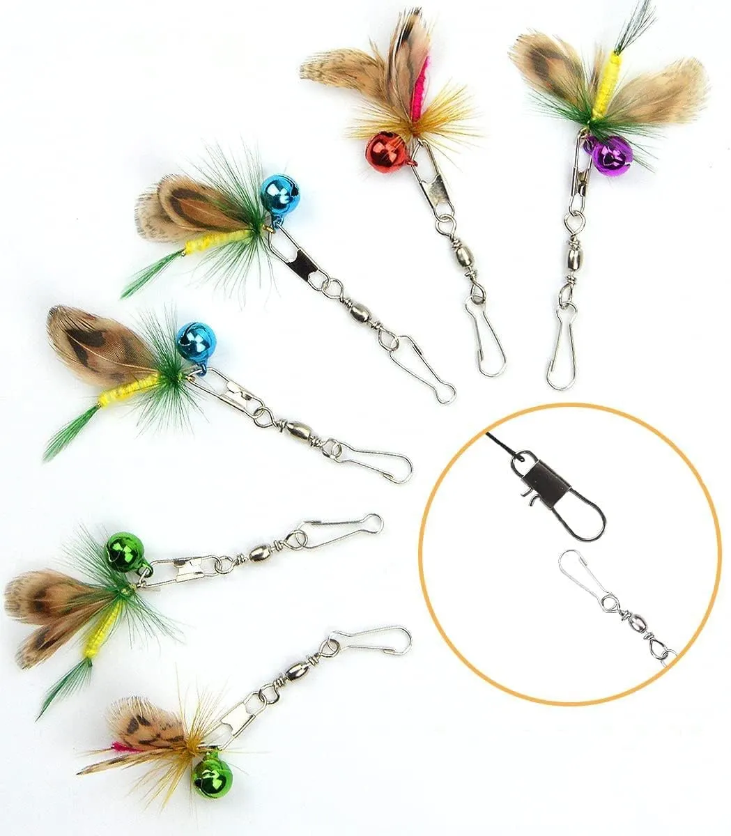 Cat Insect Feather Toys Replacement Cat Toy Wand Refills, 10 Pieces Mini Insect Cat Toy Feathers Refill, Interactive Cat Teaser Wand Attachments, with Bell