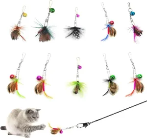Cat Insect Feather Toys Replacement Cat Toy Wand Refills, 10 Pieces Mini Insect Cat Toy Feathers Refill, Interactive Cat Teaser Wand Attachments, with Bell