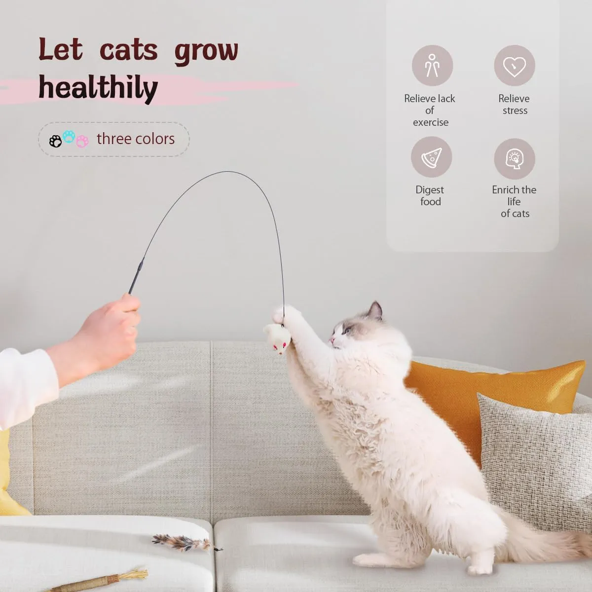 Cat Toys3 in 1 Dual Mode Interactive Feather Toy - Self-PlayEnhanced Suction Cup Kitten Wand ToySuctions to GroundToys for Bored Indoor Adult CatsBlack