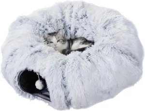 Cat Tunnel Bed, Cat Tunnels for Indoor Cats, Donut Tunnel Tube for Bored Indoor Adult Cats, Peekaboo Cave Playground for Kitten Rabbit Ferret Hideaway with Cat Toys Balls and 6 Extra Snap Fasteners