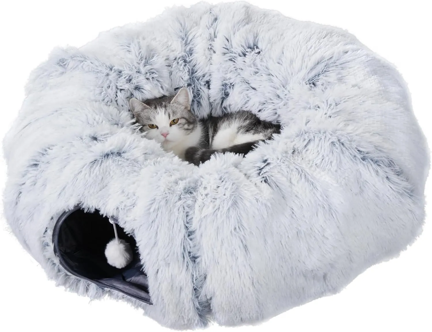 Cat Tunnel Bed, Cat Tunnels for Indoor Cats, Donut Tunnel Tube for Bored Indoor Adult Cats, Peekaboo Cave Playground for Kitten Rabbit Ferret Hideaway with Cat Toys Balls and 6 Extra Snap Fasteners