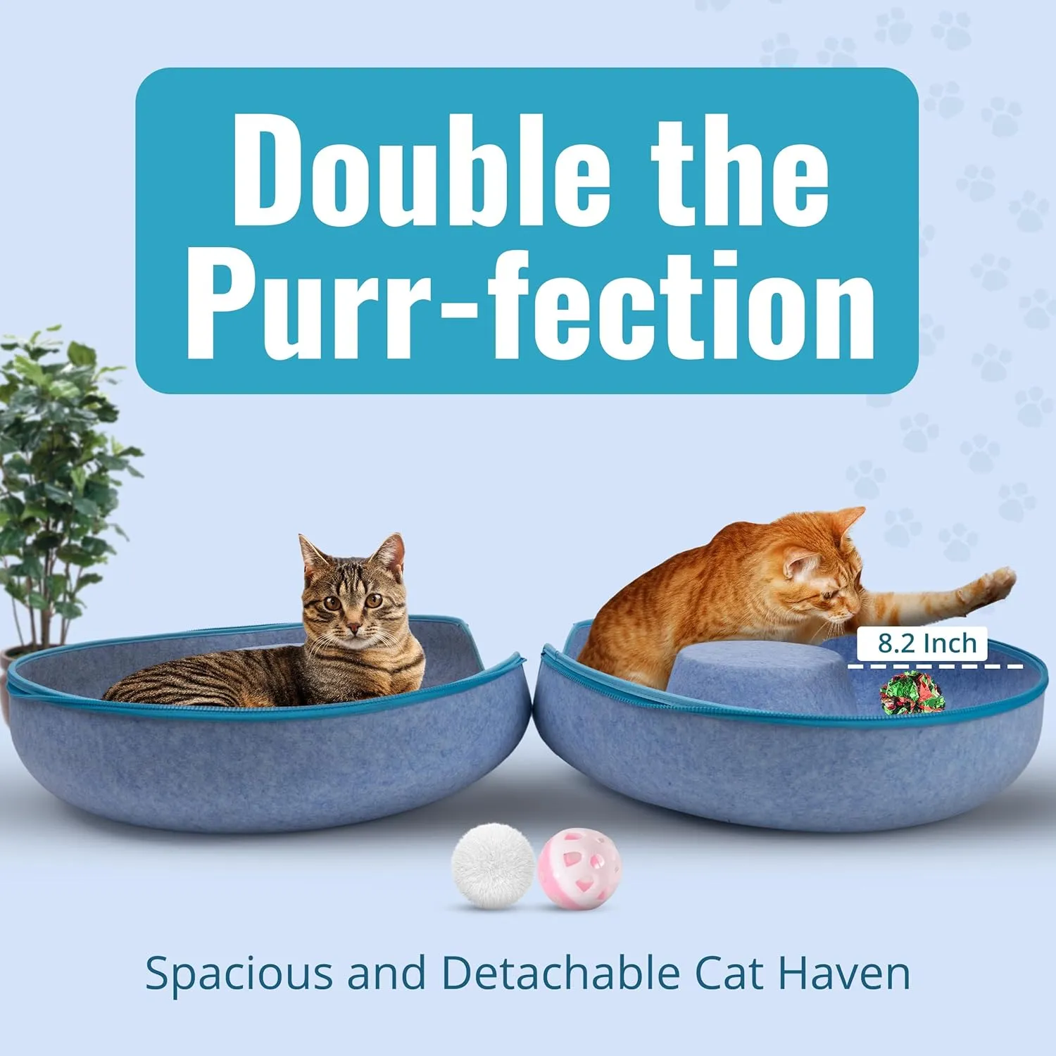 Cat Tunnel Bed for Indoor Cats Large, 24" Peekaboo Cat Cave Donut Bed for Pets up to 45lbs, 2-in-1 Round Tube with Hanging Ball Toy & Removable Machine Washable Parts (Light Blue)