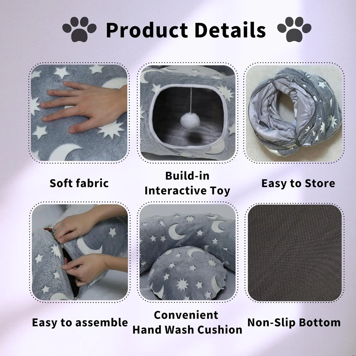Cat Tunnel Bed for Indoor Cats with Washable Cushion Cat Cave Donut Tunnel with Fluffy Ball Big Round Tube Pet Playground Toys Soft Plush Peekaboo for Kitten, Cat, Puppy, Rabbit, FerretMoon Star