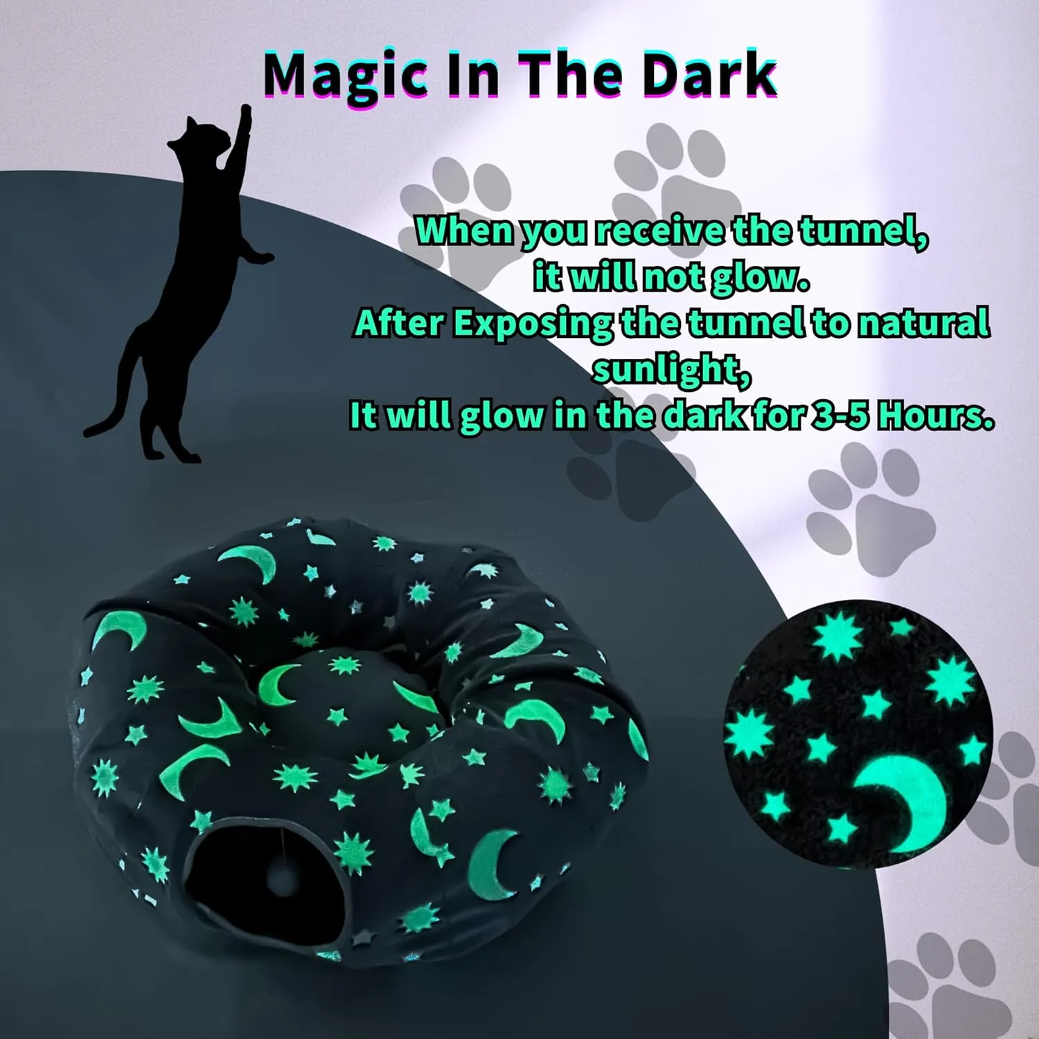 Cat Tunnel Bed for Indoor Cats with Washable Cushion Cat Cave Donut Tunnel with Fluffy Ball Big Round Tube Pet Playground Toys Soft Plush Peekaboo for Kitten, Cat, Puppy, Rabbit, FerretMoon Star