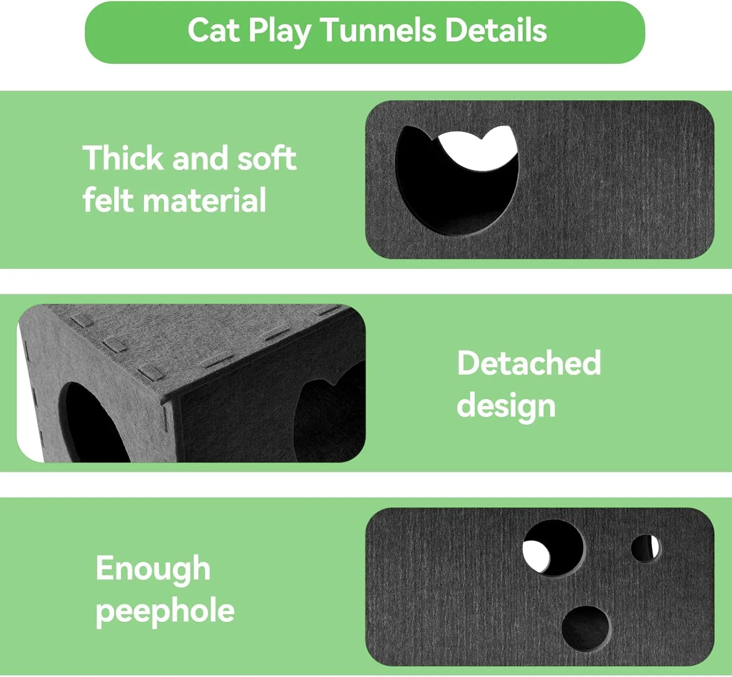 Cat Tunnel for Indoor Cats, DIY Transformable Cat Hideaway Cave, Felt Kitten Play Tubes and Tunnels, Felt Peekaboo Cat Toy with Interactive Peek Holes (Grey, Straight Tunnel)