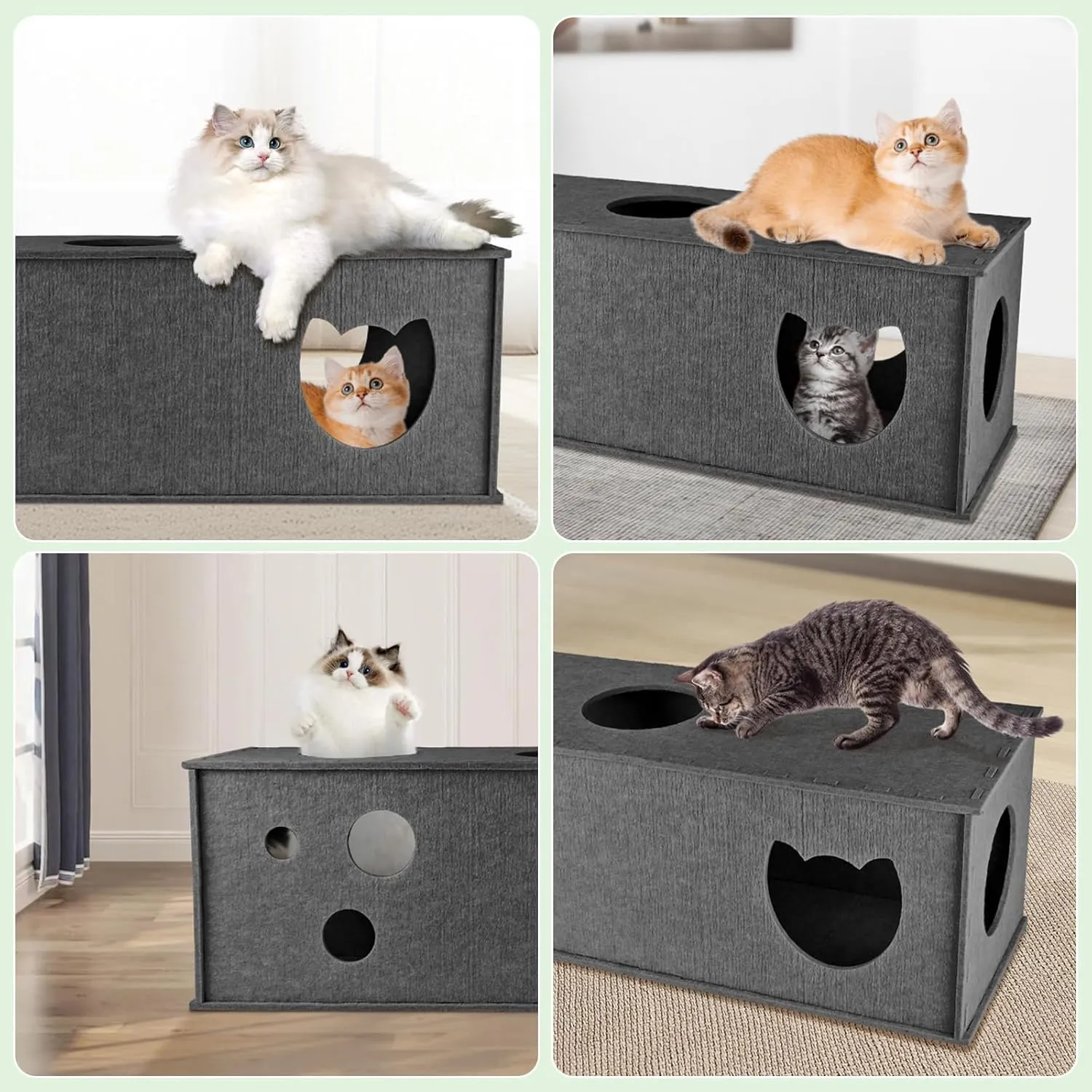 Cat Tunnel for Indoor Cats, DIY Transformable Cat Hideaway Cave, Felt Kitten Play Tubes and Tunnels, Felt Peekaboo Cat Toy with Interactive Peek Holes (Grey, Straight Tunnel)