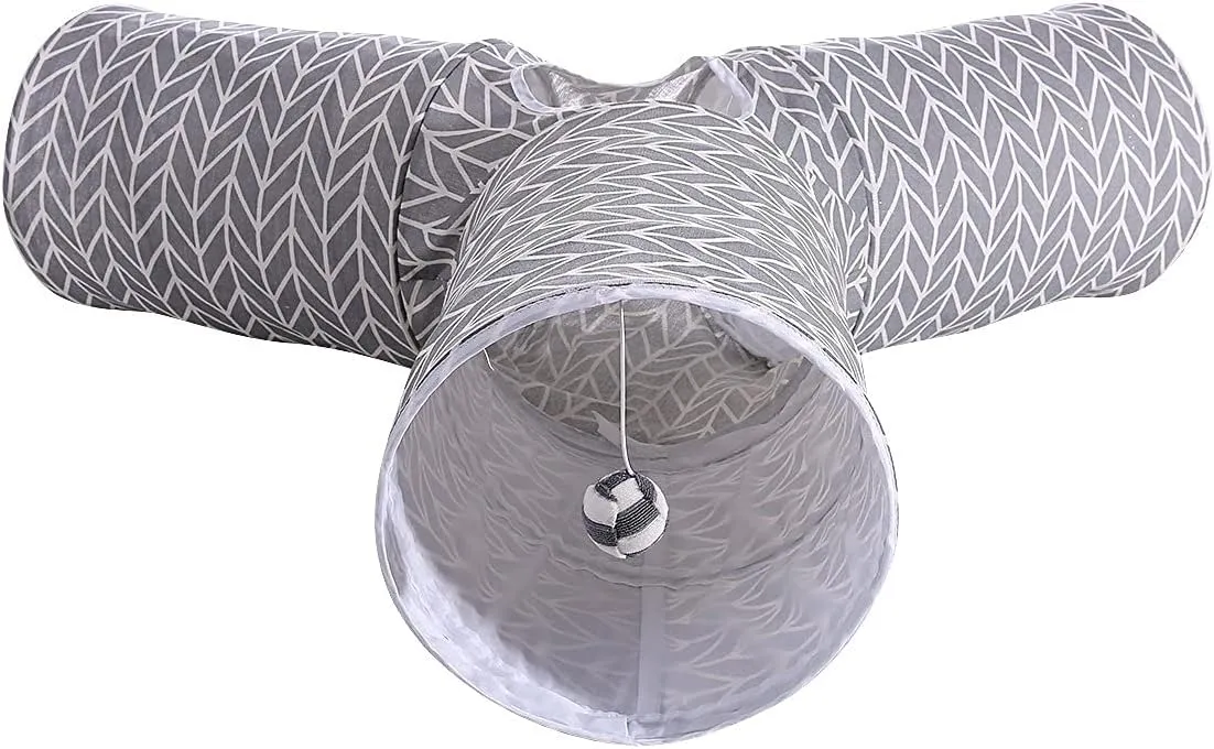 Cat Tunnel,Cat Tunnel for Indoor Cat, Kitten Toys Collapsible 3 Ways Play Toy, Pet Tube Hideaway Tunnel with Ball for Cats Rabbits Kittens (Gray Arrow)