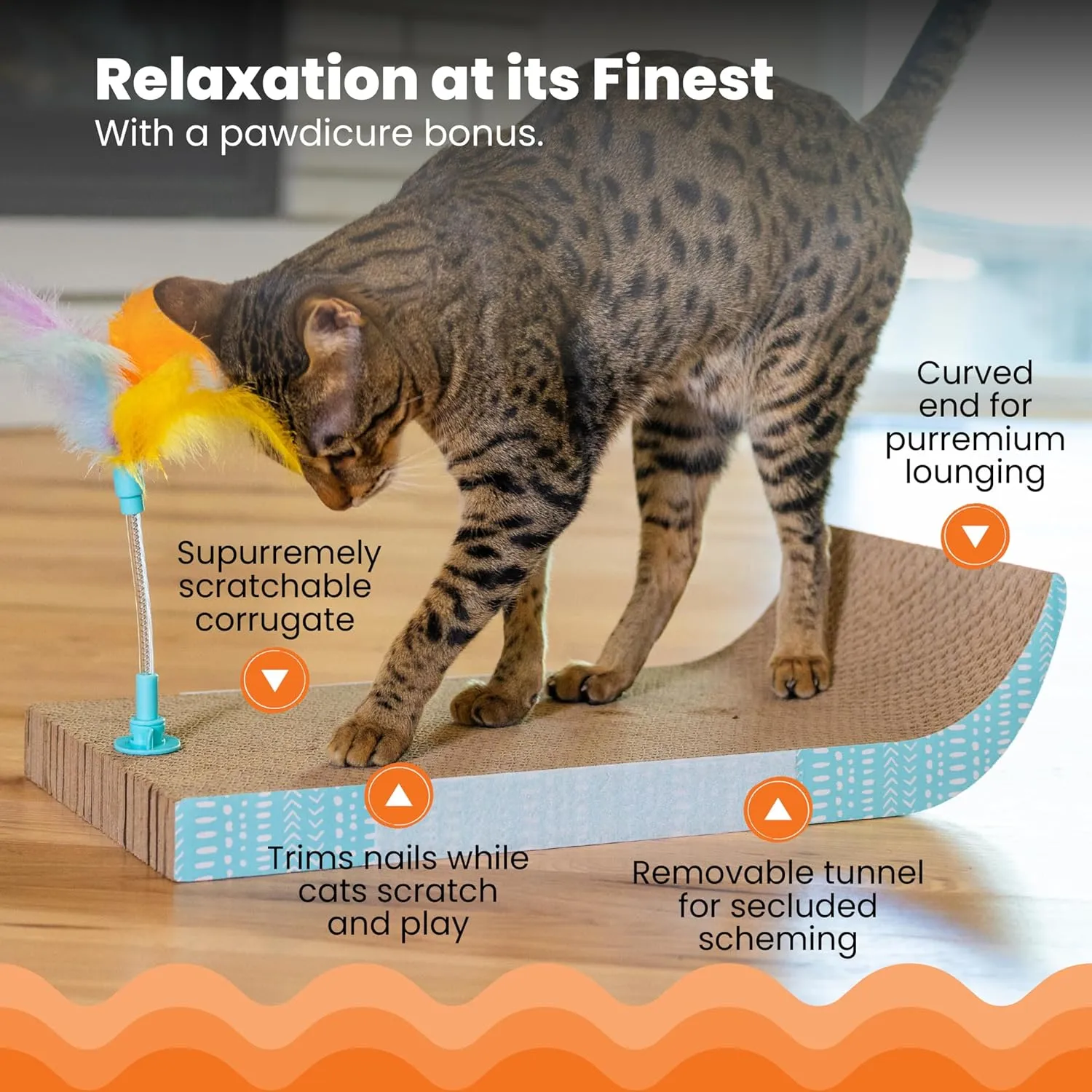 Catstages Cat Tunnel Scratcher with Feather Spring Toy and Removable Tunnel, Mlt