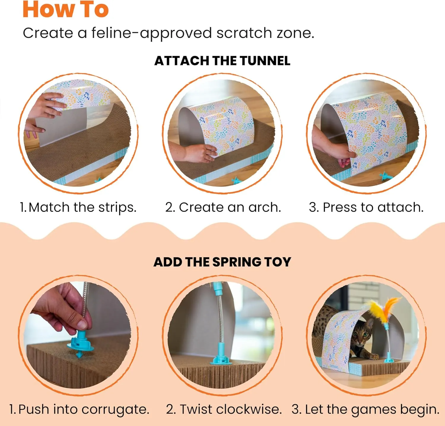 Catstages Cat Tunnel Scratcher with Feather Spring Toy and Removable Tunnel, Mlt