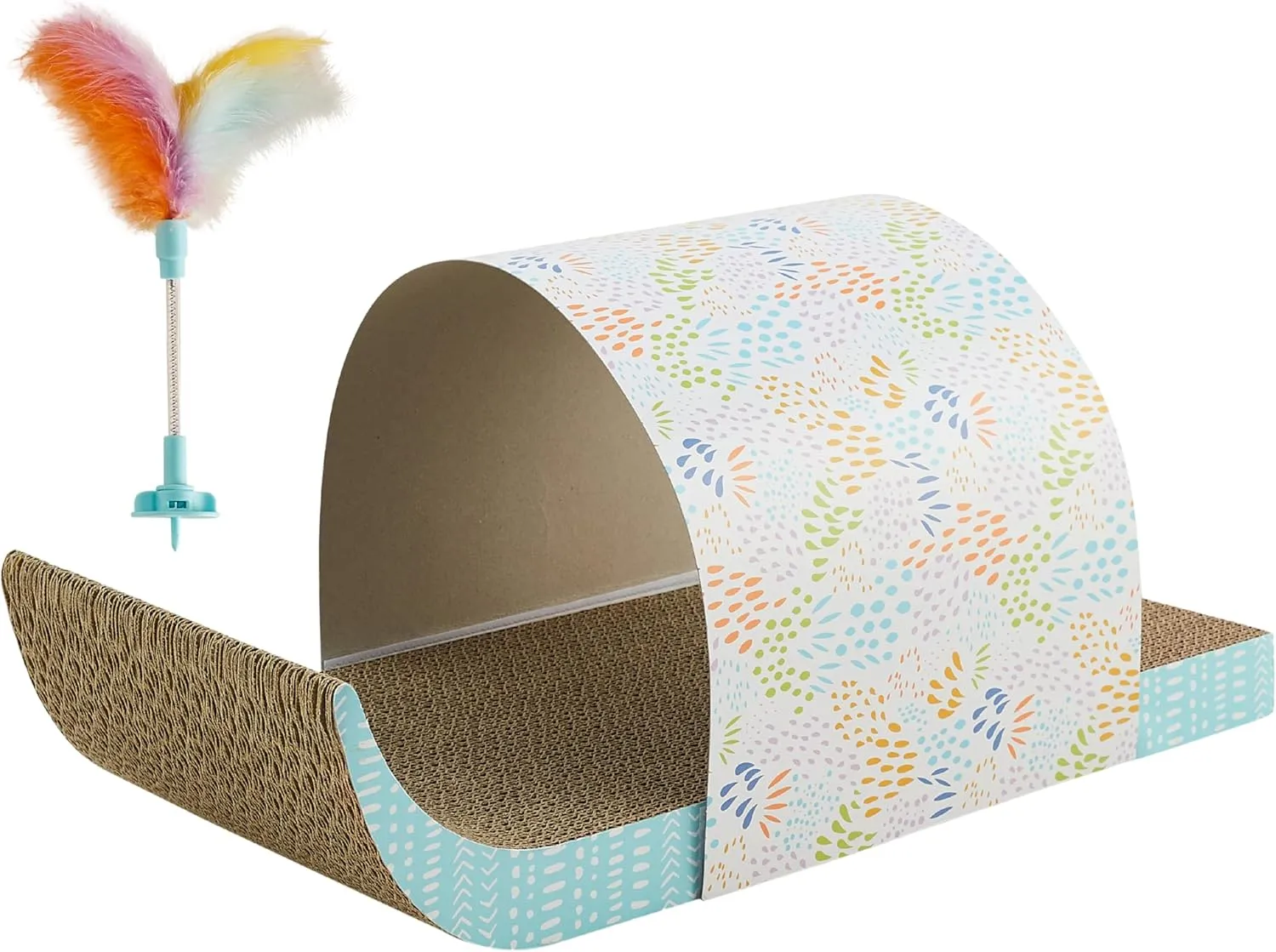 Catstages Cat Tunnel Scratcher with Feather Spring Toy and Removable Tunnel, Mlt