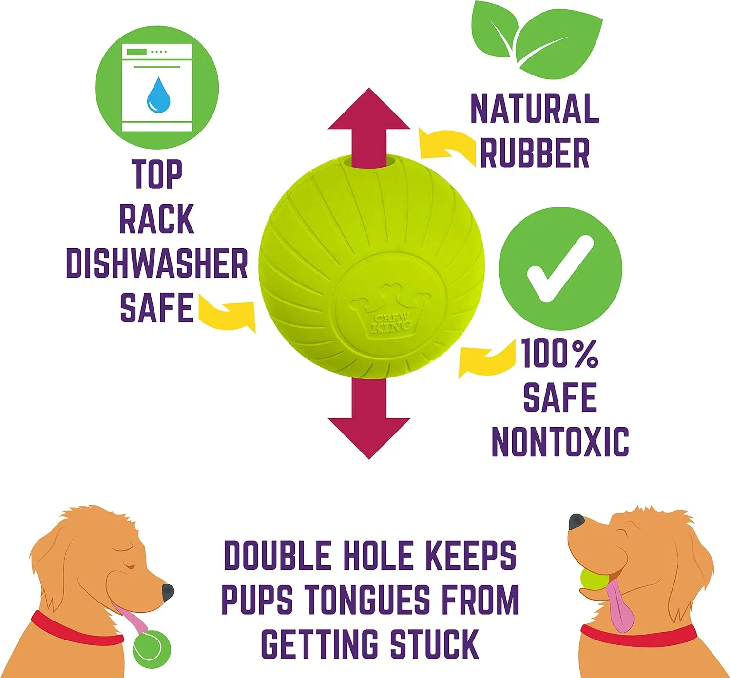 Chew King Supreme Rubber Fetch Balls - Extremely Durable Natural Rubber Toy, 2.5 inch, Yellow (CM-10066-CS01), 2.5" (Medium)