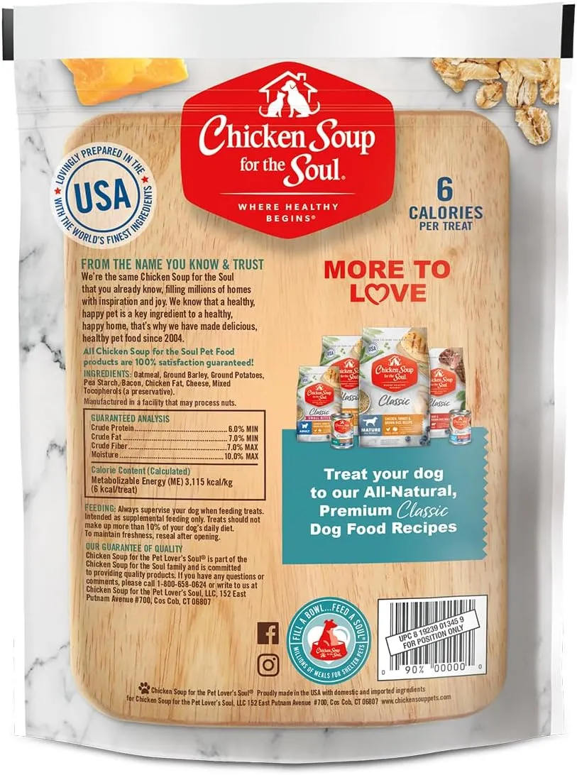Chicken Soup For The Soul Crunchy Bites Dog Treats, Bacon & Cheese, 12 Ounce Bag | Soy, Corn & Wheat Free, No Artificial Flavors or Preservatives