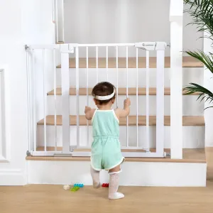 COMOMY 29.5-43.3" Baby Gate Extra Wide for Stairs Doorways, Auto Close Dog Gates for The House, Pet Gates with Walk Through Door, SturdyMetal Pressure Mounted Safety Child Gate, White