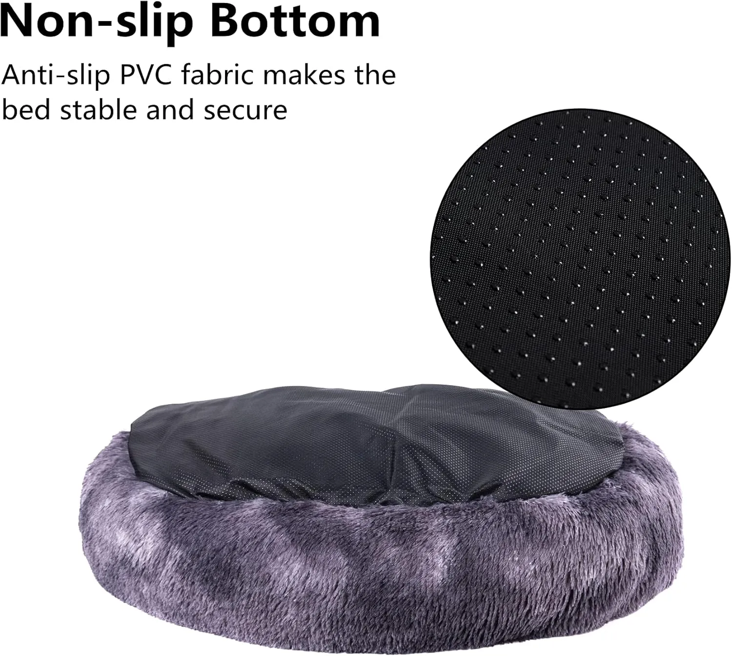 Coohom Oval Calming Donut Cuddler Dog Bed,Shag Faux Fur Cat Bed Washable Round Pillow Pet Bed(30"/36") for Small Medium Dogs (XXL(43"x34"x8"), Grey2021)