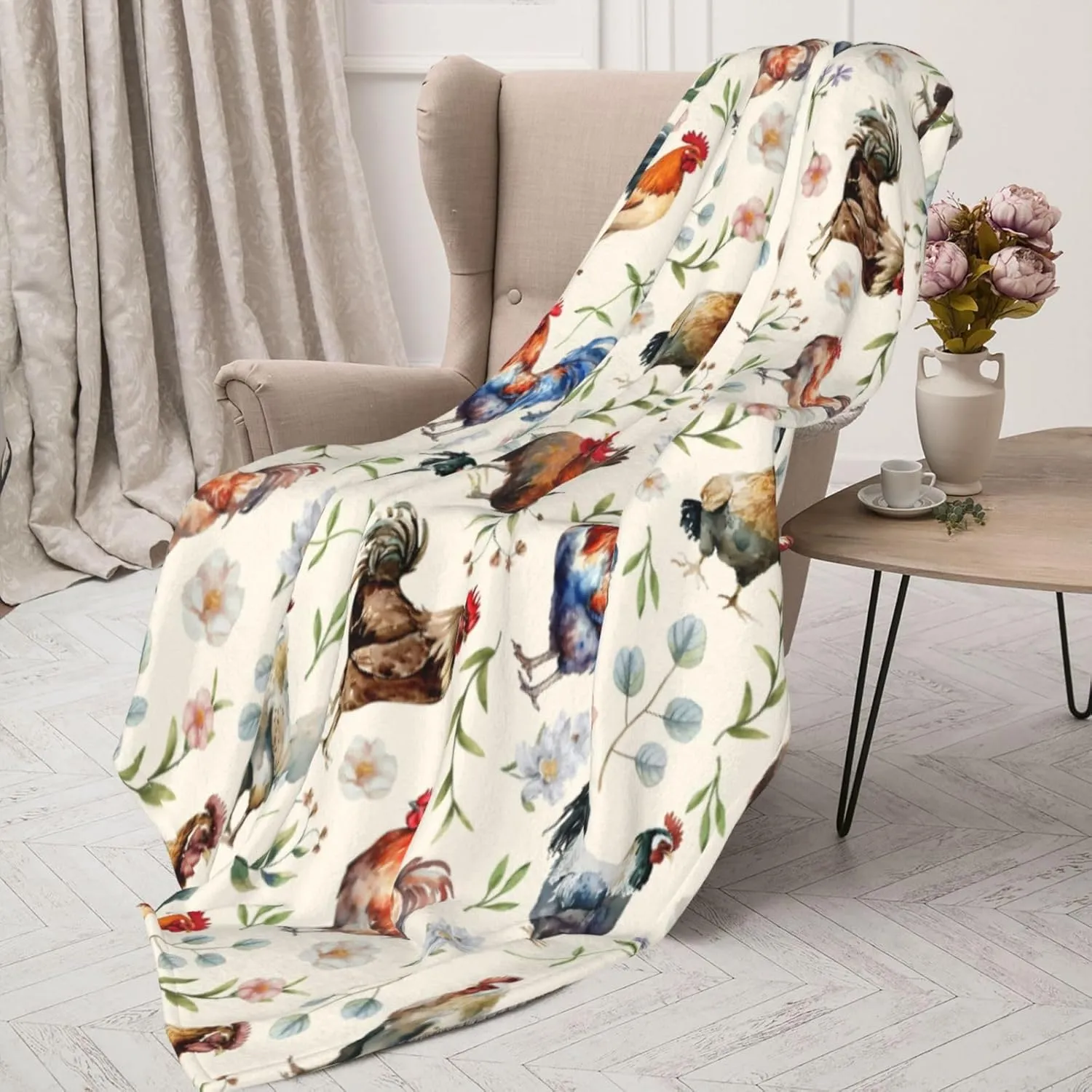 Cozy Cute Chicken Printed Flannel Blanket - Lightweight & Soft Throw for Kids, Adults, Couch, Bed, Sofa 50"x40"
