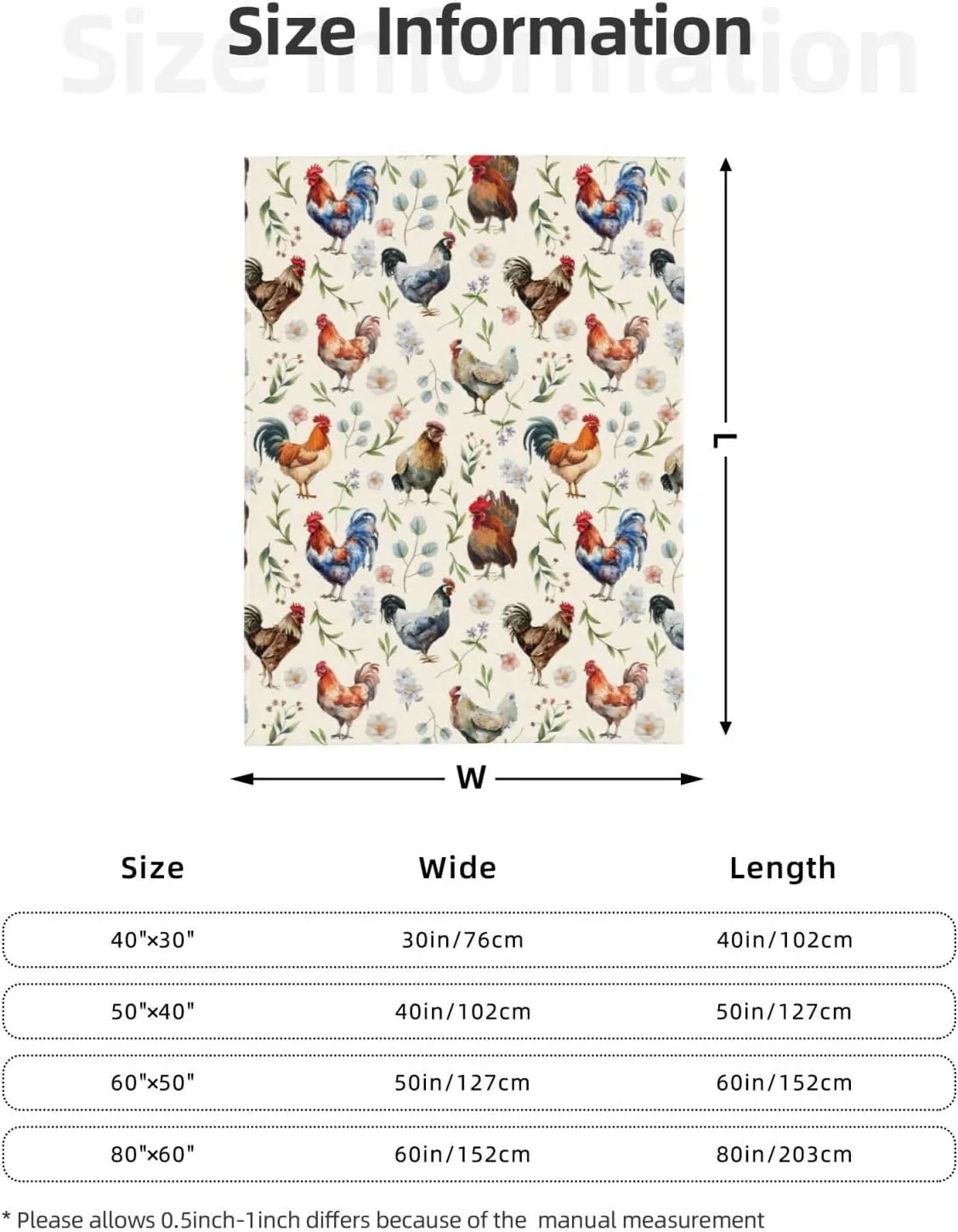 Cozy Cute Chicken Printed Flannel Blanket - Lightweight & Soft Throw for Kids, Adults, Couch, Bed, Sofa 50"x40"