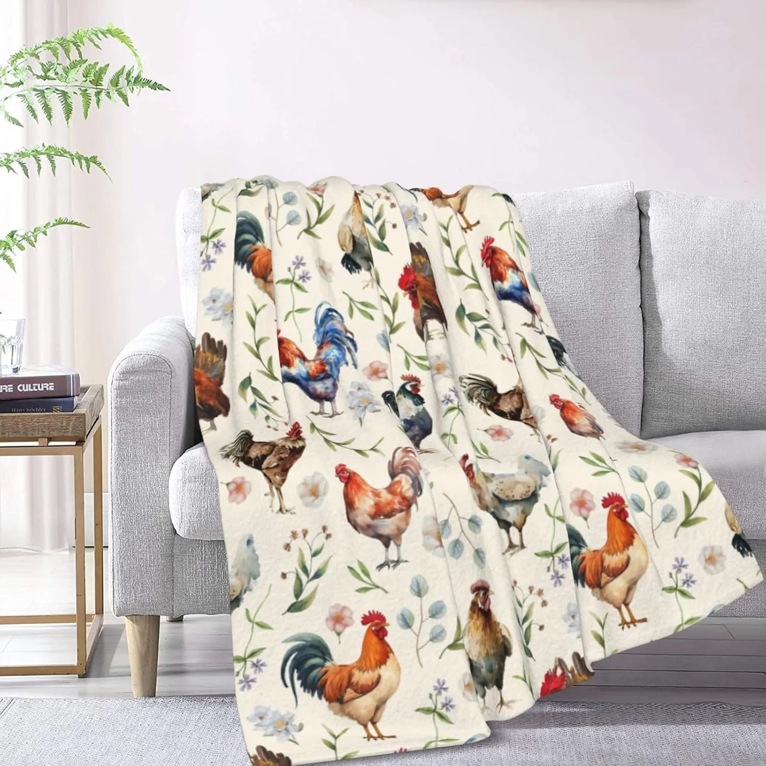 Cozy Cute Chicken Printed Flannel Blanket - Lightweight & Soft Throw for Kids, Adults, Couch, Bed, Sofa 50"x40"