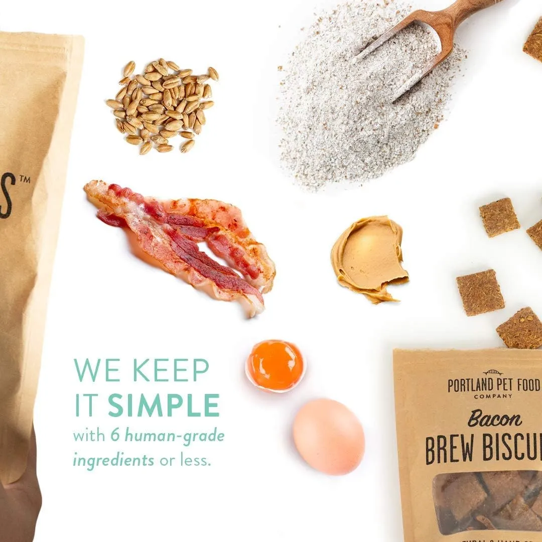 CRAFTED BY HUMANS LOVED BY DOGS Portland Pet Food Company Bacon Brew Biscuit Dog Treats (1 Pack, 5 oz Bag)  All Natural, Human-Grade, USA-Sourced and Made