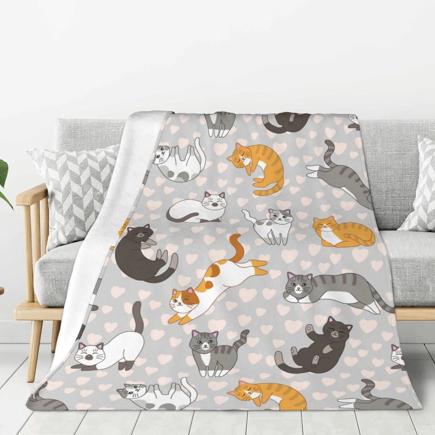 Cute Cat Kawaii Kitten Blanket, Soft Blankets Flannel Bed Throw Cozy Lightweight Plush Gifts for Kids Boys Girls Women Men Sofa Couch Bedroom Living Rooms Warm All Season, Home Decor, 60"x50"