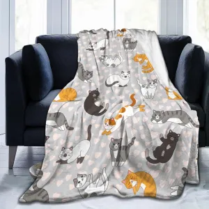 Cute Cat Kawaii Kitten Blanket, Soft Blankets Flannel Bed Throw Cozy Lightweight Plush Gifts for Kids Boys Girls Women Men Sofa Couch Bedroom Living Rooms Warm All Season, Home Decor, 60"x50"