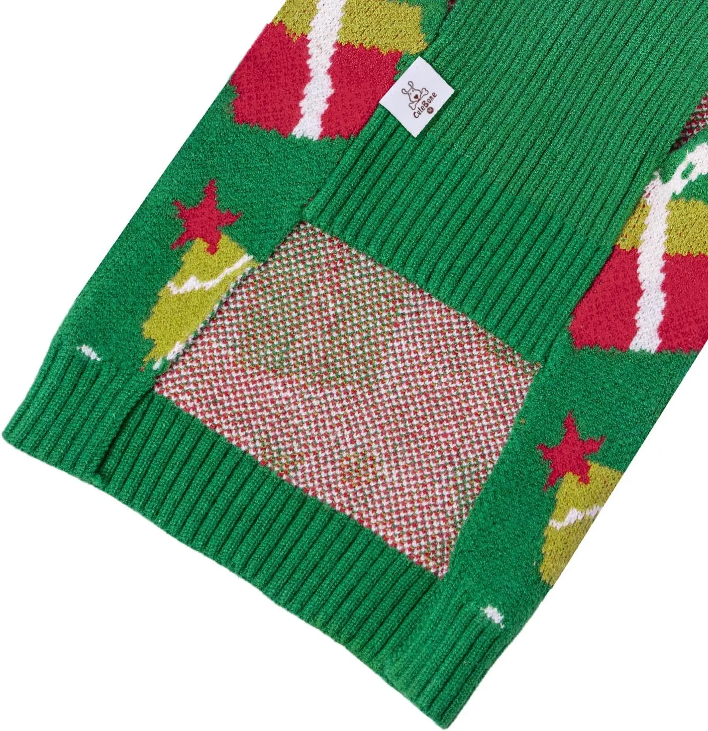 CuteBone Christmas Green Dog Sweater for Small Medium Dogs Tree Knit Puppy Sweater Turtleneck Pet Winter Clothes Cat Apparel with Harness Hole