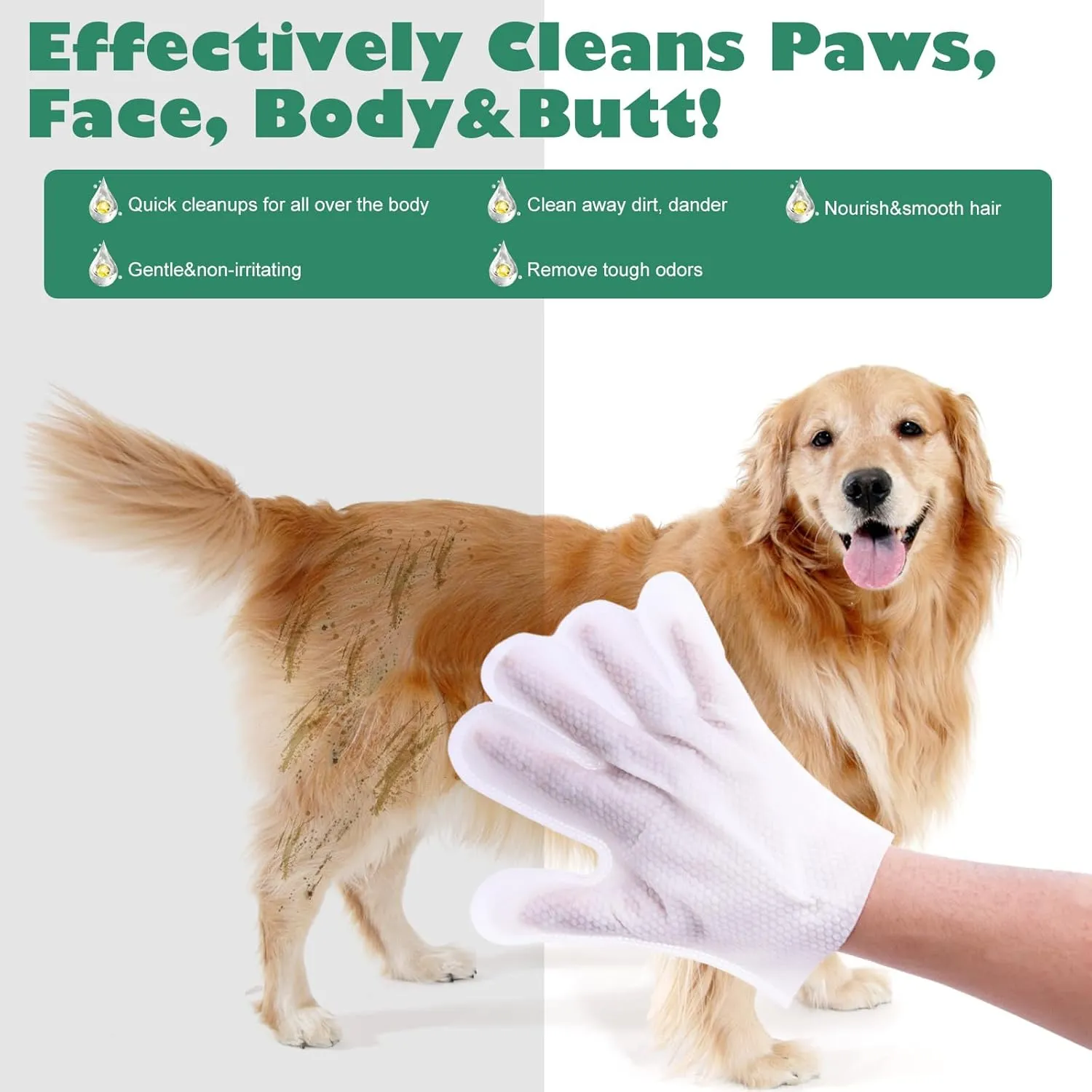 CuteBone Pet Glove Wipes - Dual-Sided Grooming Gloves with Wipes, Gentle and Effective Cleaning for Dogs, Removes Dirt, Fur, and Dander, Convenient and Mess-Free Grooming Solution, 12 Count