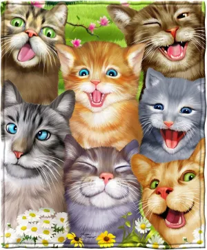 Dawhud Direct Cartoon Selfie Cat Fleece Blanket for Bed, 75" x 90" Queen Size Kitten Fleece Throw Blanket for Women, Men and Kids - Super Soft Plush Cat Blanket Throw