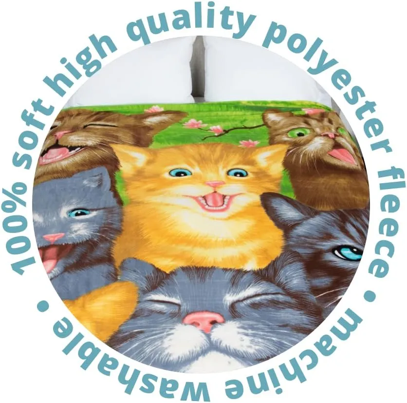 Dawhud Direct Cartoon Selfie Cat Fleece Blanket for Bed, 75" x 90" Queen Size Kitten Fleece Throw Blanket for Women, Men and Kids - Super Soft Plush Cat Blanket Throw
