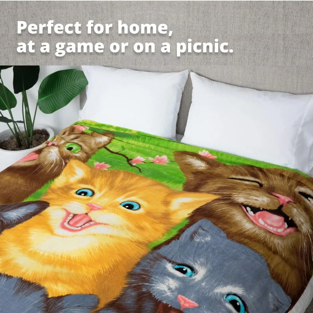 Dawhud Direct Cartoon Selfie Cat Fleece Blanket for Bed, 75" x 90" Queen Size Kitten Fleece Throw Blanket for Women, Men and Kids - Super Soft Plush Cat Blanket Throw