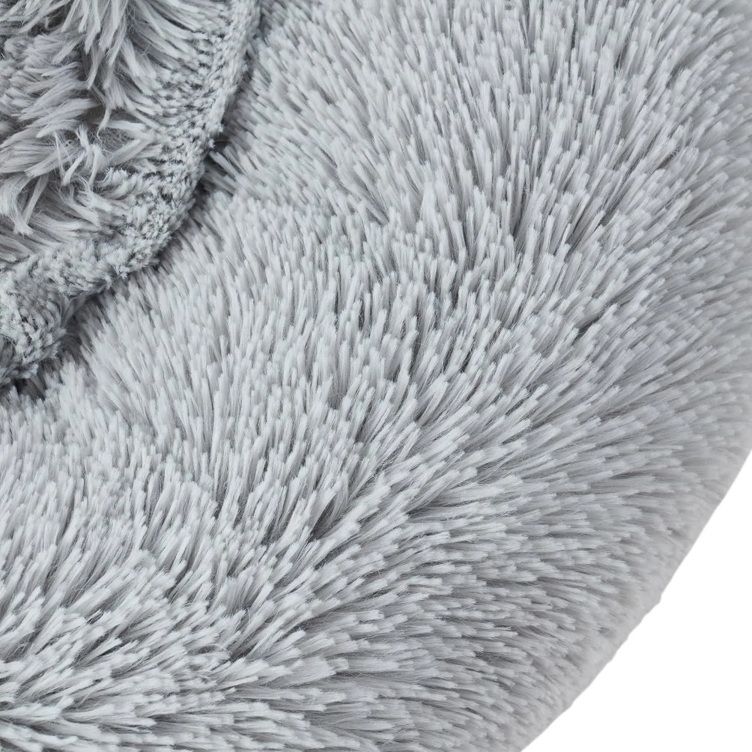 Dog & Cat Bed: Round Faux Fur Pet Bed - Plush, Cozy, & Calming Donut Bed for Medium Pets - Soft & Comfortable Sleeping Cushion for Napping & Lounging, 23" Round, Silver