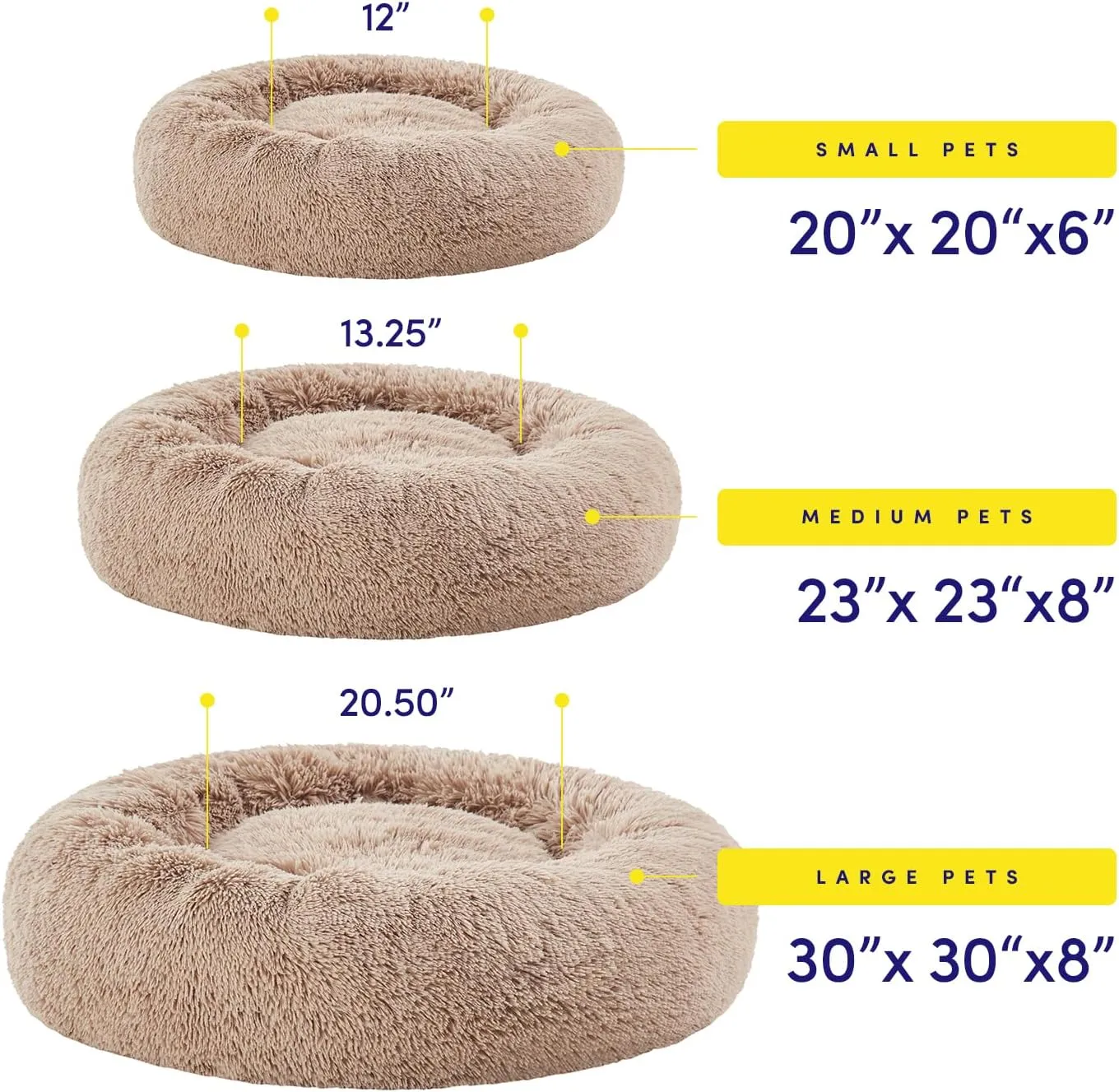 Dog & Cat Bed: Round Faux Fur Pet Bed - Plush, Cozy, & Calming Donut Bed for Medium Pets - Soft & Comfortable Sleeping Cushion for Napping & Lounging, 23" Round, Taupe