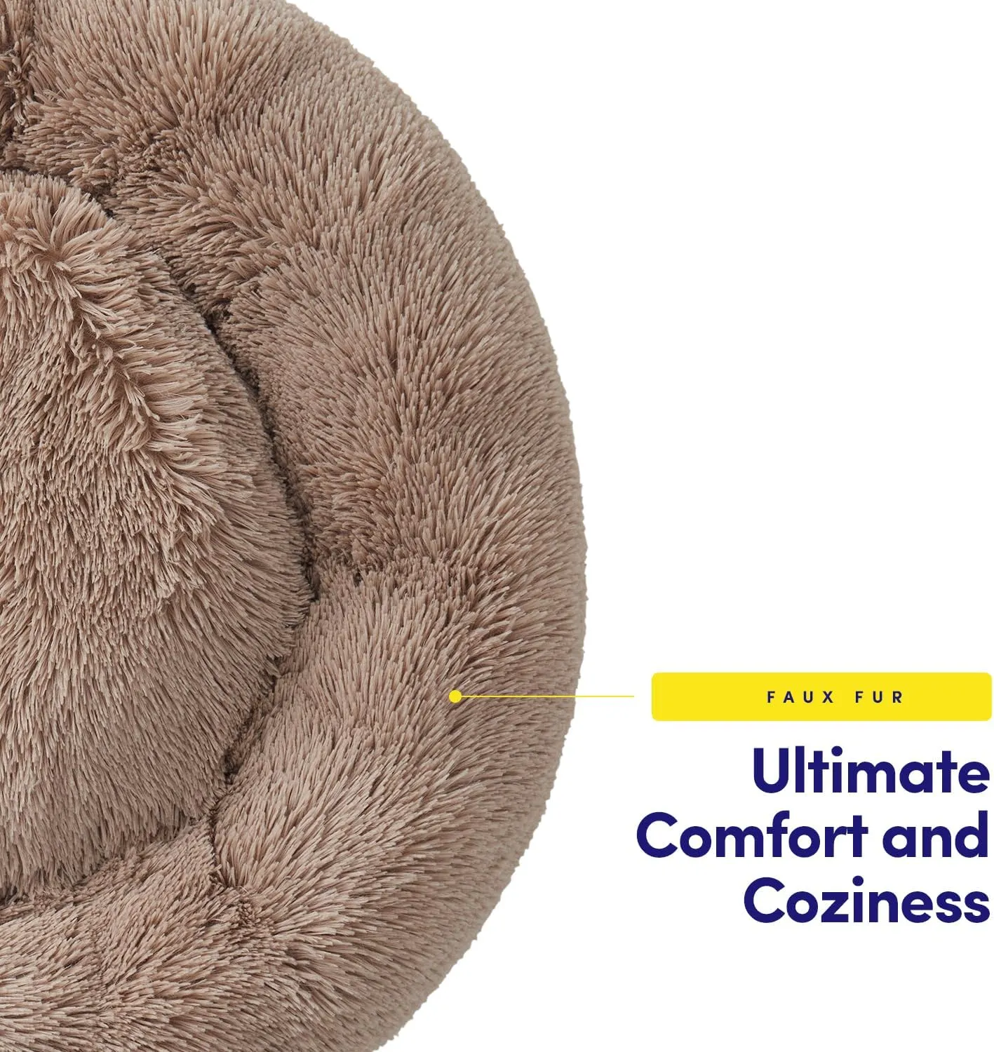Dog & Cat Bed: Round Faux Fur Pet Bed - Plush, Cozy, & Calming Donut Bed for Medium Pets - Soft & Comfortable Sleeping Cushion for Napping & Lounging, 23" Round, Taupe
