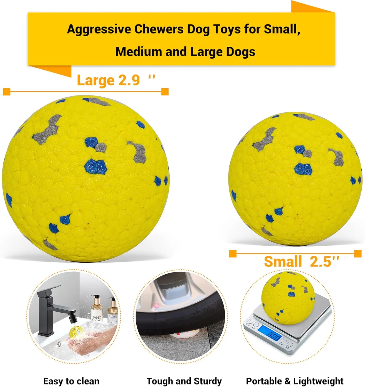 Dog Balls Toys for Aggressive Chewers, Indestructible Durable Bouncy Floating Balls for Dogs to Fetch, Durable Solid Rubber Ball for Training Dog(2 Pack)