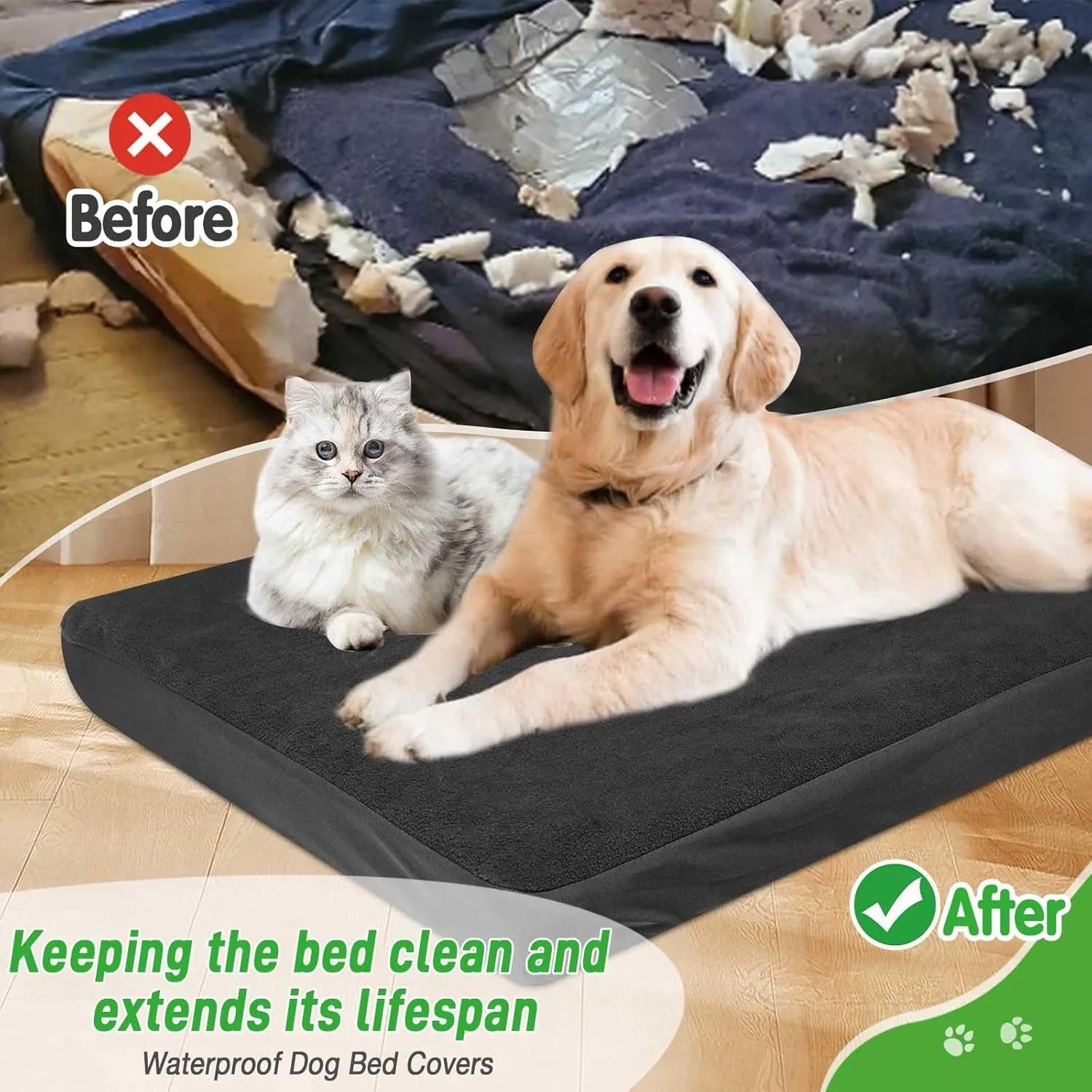 Dog Bed Covers Replacement 100% Waterproof for Dog Bedding Washable Black 2 Pack 27" x 36" M