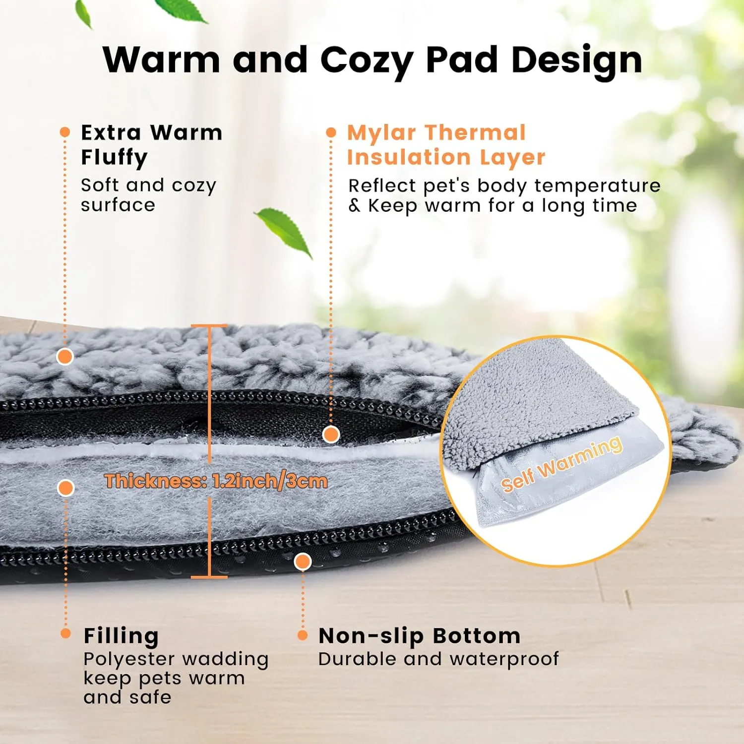 Dog Bed Mat Self Heating Pad for Medium Small Dogs, Dog House Bed Crate Pad for Sleeping Self Warming Pet Bed Puppy Blanket with Removable Washable Cover, Grey 36 Inches