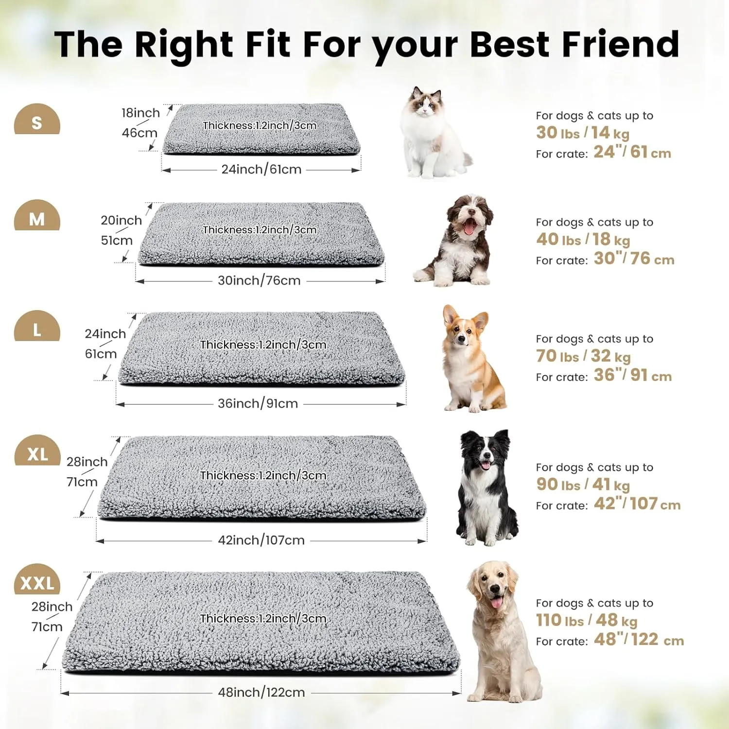 Dog Bed Mat Self Heating Pad for Medium Small Dogs, Dog House Bed Crate Pad for Sleeping Self Warming Pet Bed Puppy Blanket with Removable Washable Cover, Grey 36 Inches