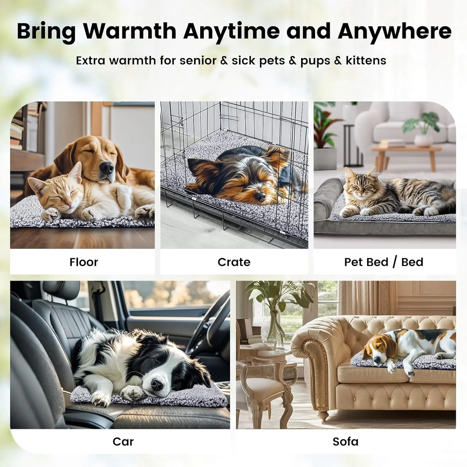 Dog Bed Mat Self Heating Pad for Medium Small Dogs, Dog House Bed Crate Pad for Sleeping Self Warming Pet Bed Puppy Blanket with Removable Washable Cover, Grey 36 Inches