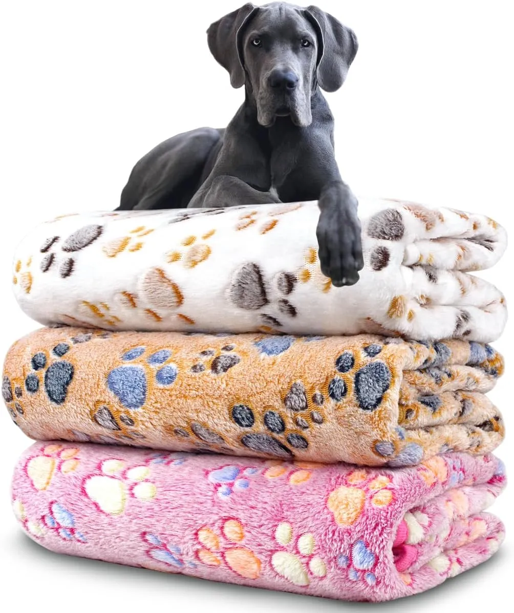 Dog Blankets for Large Dogs, 3 Pack Dog Blanket Washable 41" x 31", Fuzzy Soft Pet Mat Throw Cover for Kennel Crate Bed, Cute Paw Pattern, Cat Blanket, Blankets for Dogs, Pet Blanket