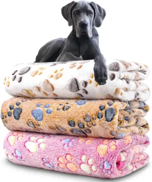 Dog Blankets for Large Dogs, 3 Pack Dog Blanket Washable 41" x 31", Fuzzy Soft Pet Mat Throw Cover for Kennel Crate Bed, Cute Paw Pattern, Cat Blanket, Blankets for Dogs, Pet Blanket