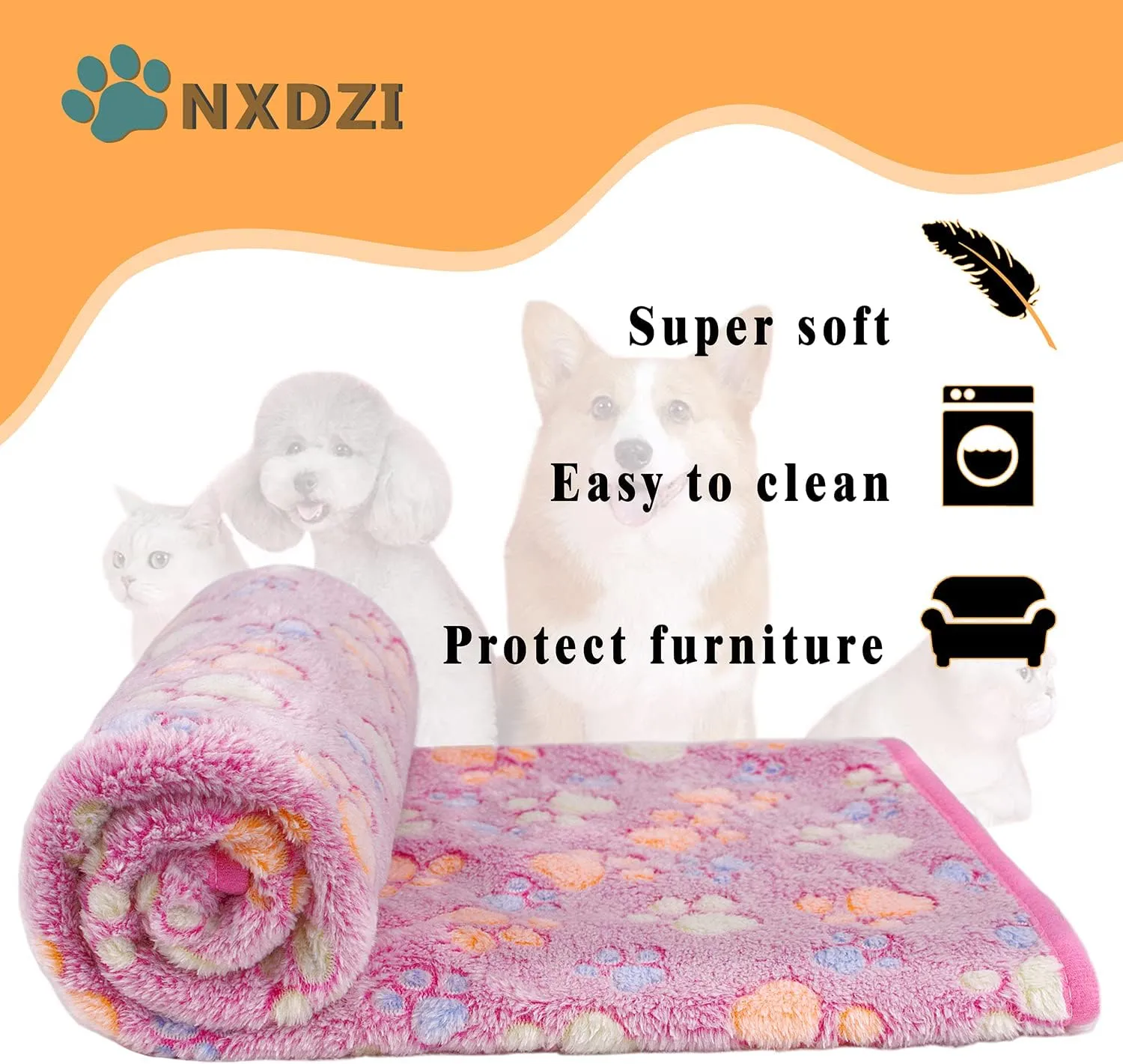 Dog Blankets for Large Dogs, 3 Pack Dog Blanket Washable 41" x 31", Fuzzy Soft Pet Mat Throw Cover for Kennel Crate Bed, Cute Paw Pattern, Cat Blanket, Blankets for Dogs, Pet Blanket