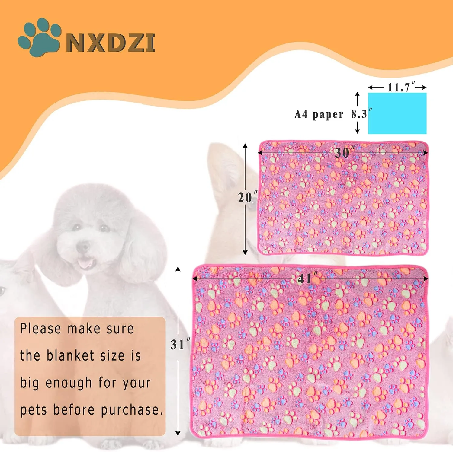Dog Blankets for Large Dogs, 3 Pack Dog Blanket Washable 41" x 31", Fuzzy Soft Pet Mat Throw Cover for Kennel Crate Bed, Cute Paw Pattern, Cat Blanket, Blankets for Dogs, Pet Blanket