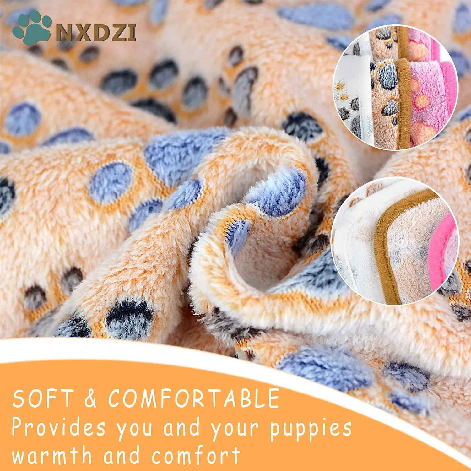 Dog Blankets for Large Dogs, 3 Pack Dog Blanket Washable 41" x 31", Fuzzy Soft Pet Mat Throw Cover for Kennel Crate Bed, Cute Paw Pattern, Cat Blanket, Blankets for Dogs, Pet Blanket