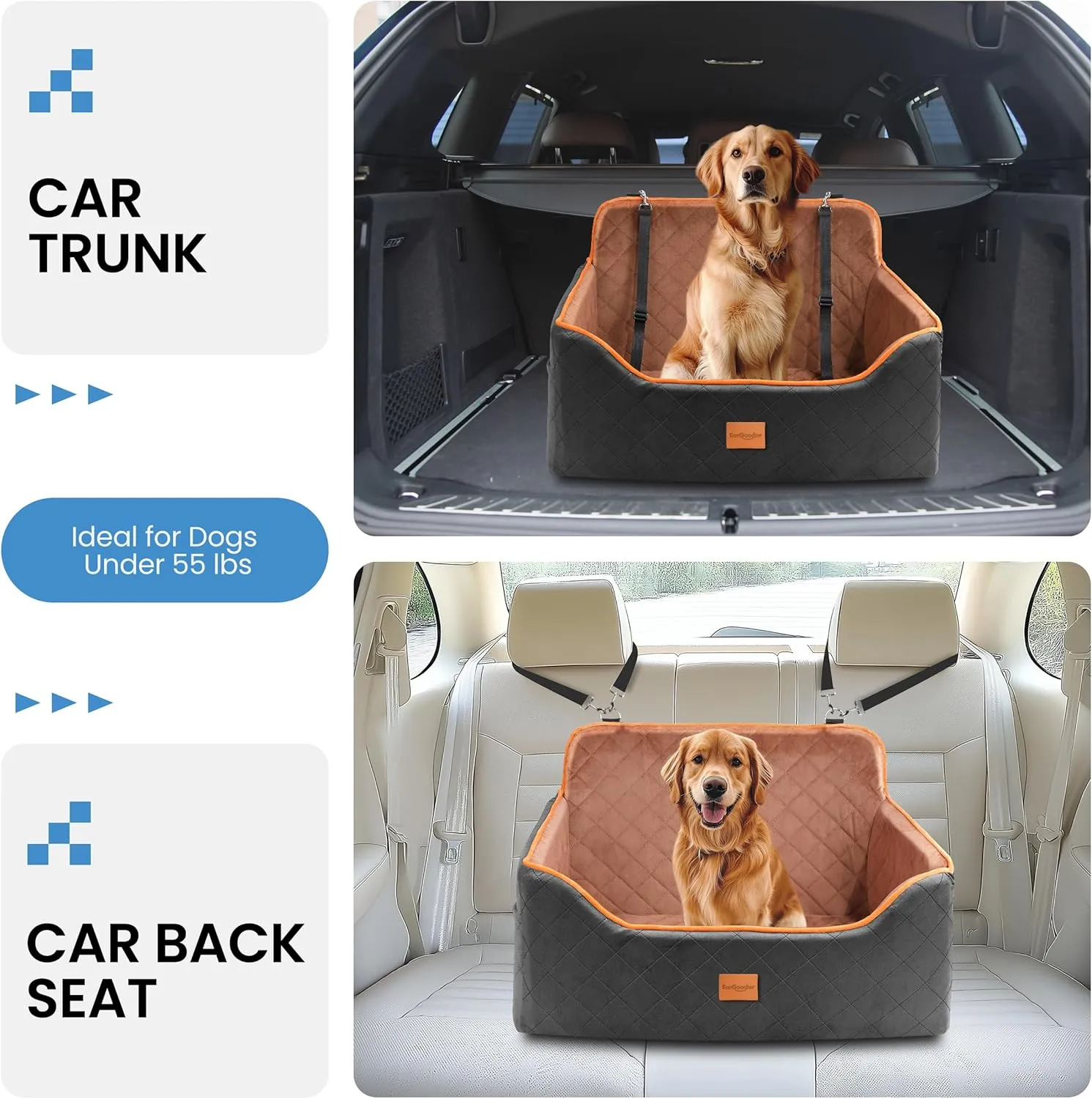 Dog Car Seat for Medium Dogs - Pet Car Seat with 2 Safety Straps & Waterproof Padding, Portable Pet Carrier for Cars, Trucks & SUVs, Comfortable Booster Bed for Pets Up to 55lbs (Black/Coffee)