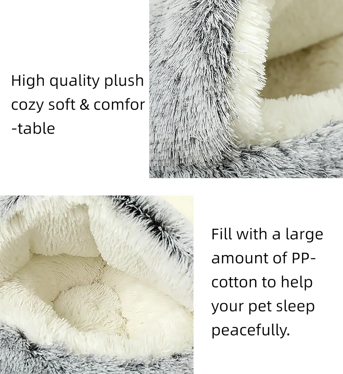 Dog Cave Bed for Small Dogs Cats Pets, Anti Anxiety Calming Plush Dog Beds, Fluffy Covered Hooded Cozy Burrow Puppy Beds, Anti-Slip Bottom Washable Pet Sleeping Bag (20" D, Grey)