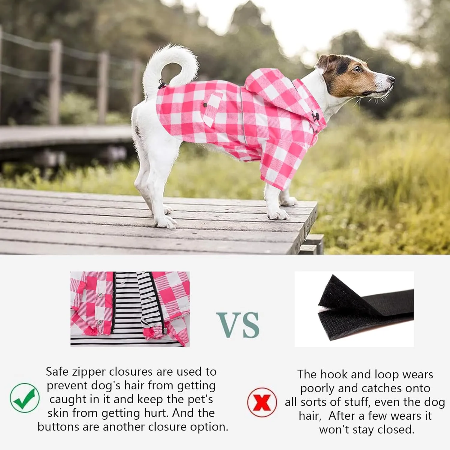 Dog rain Coat Waterproof Raincoat Puppy Jacket with Legs Buttons Zipper Hood Drawstring Fit for Yorkie Terrier Schnauzer Poodle Border Collie Labrador Golden Retriever 8lbs to 80lbs Pink XL