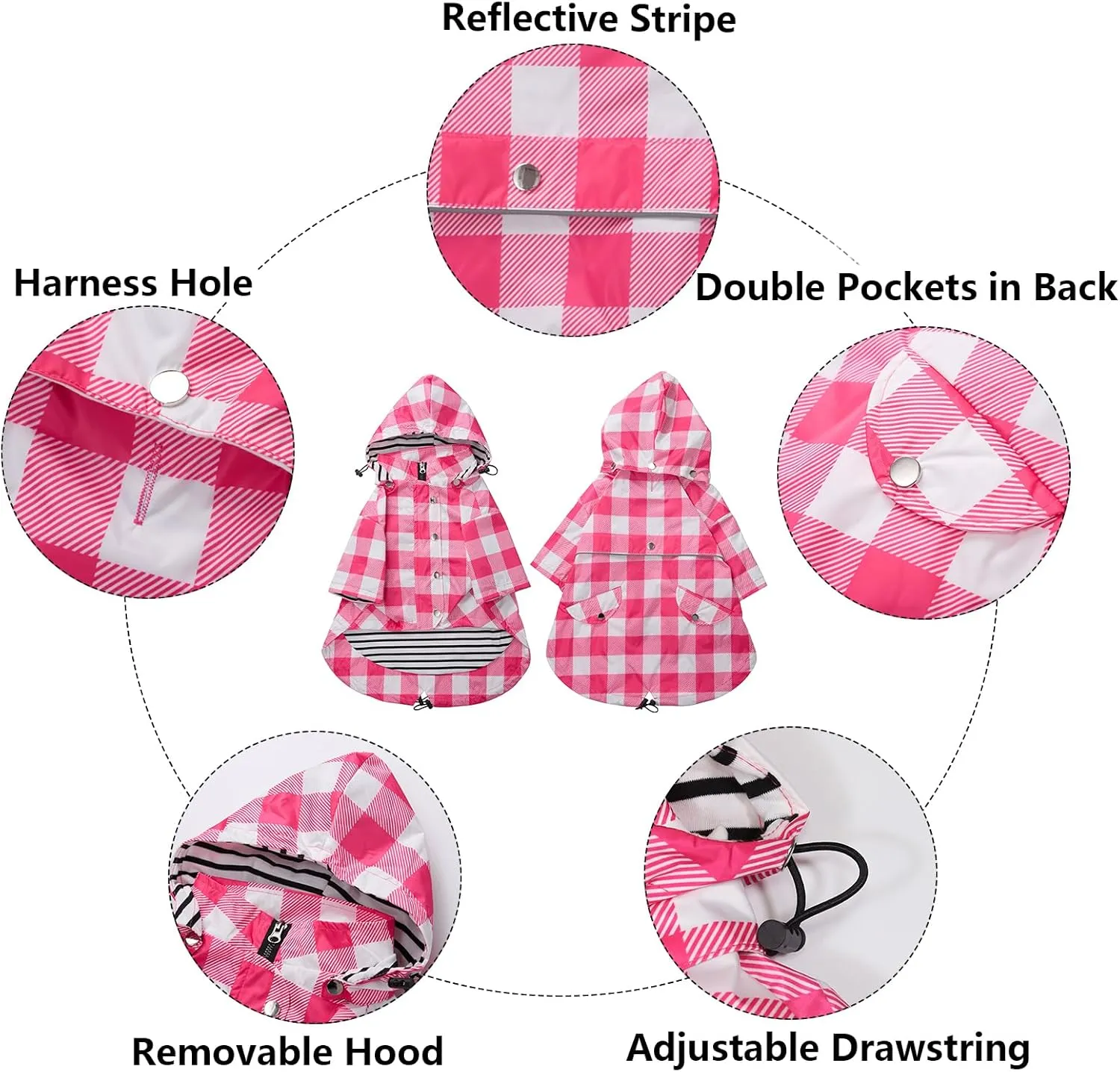 Dog rain Coat Waterproof Raincoat Puppy Jacket with Legs Buttons Zipper Hood Drawstring Fit for Yorkie Terrier Schnauzer Poodle Border Collie Labrador Golden Retriever 8lbs to 80lbs Pink XL