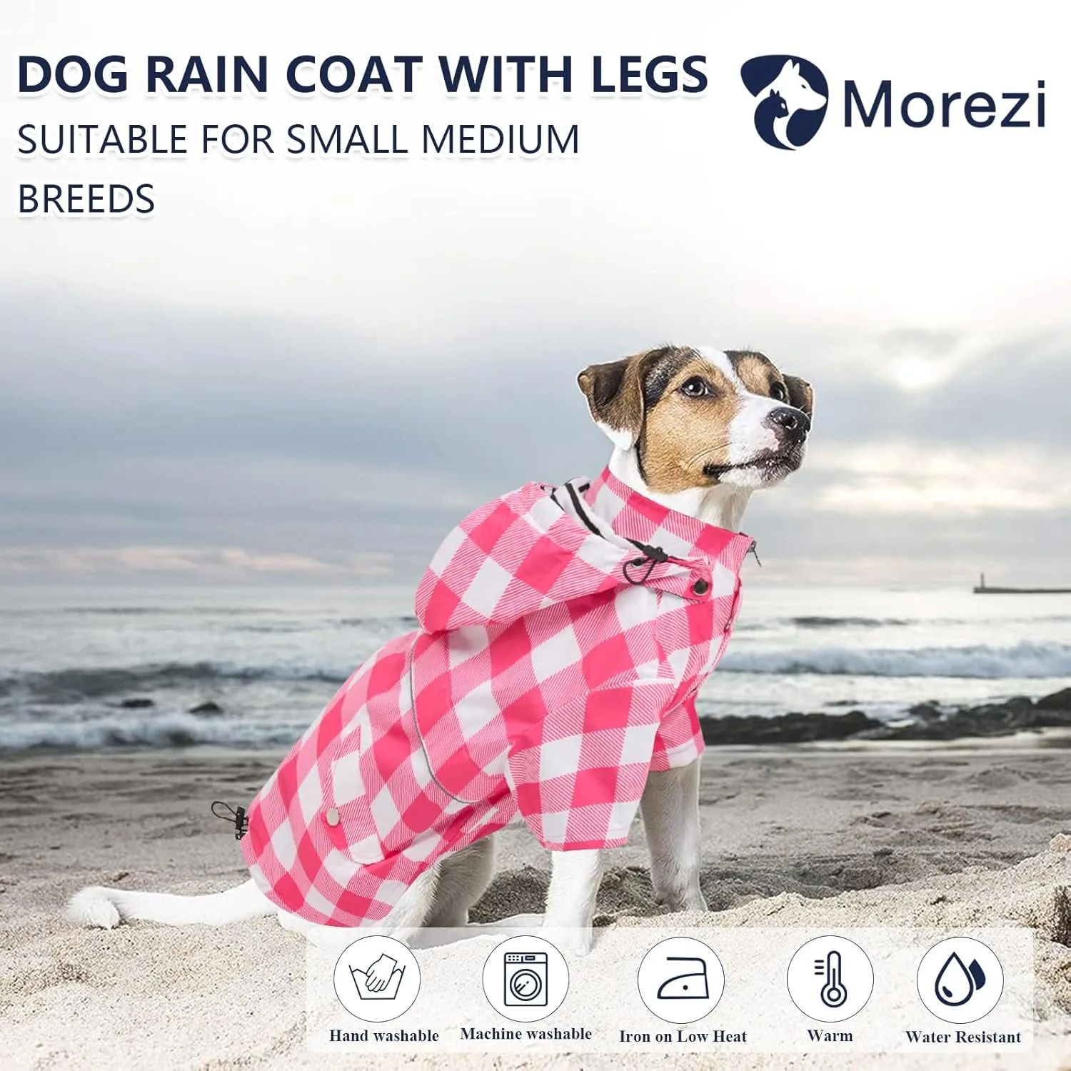Dog rain Coat Waterproof Raincoat Puppy Jacket with Legs Buttons Zipper Hood Drawstring Fit for Yorkie Terrier Schnauzer Poodle Border Collie Labrador Golden Retriever 8lbs to 80lbs Pink XL