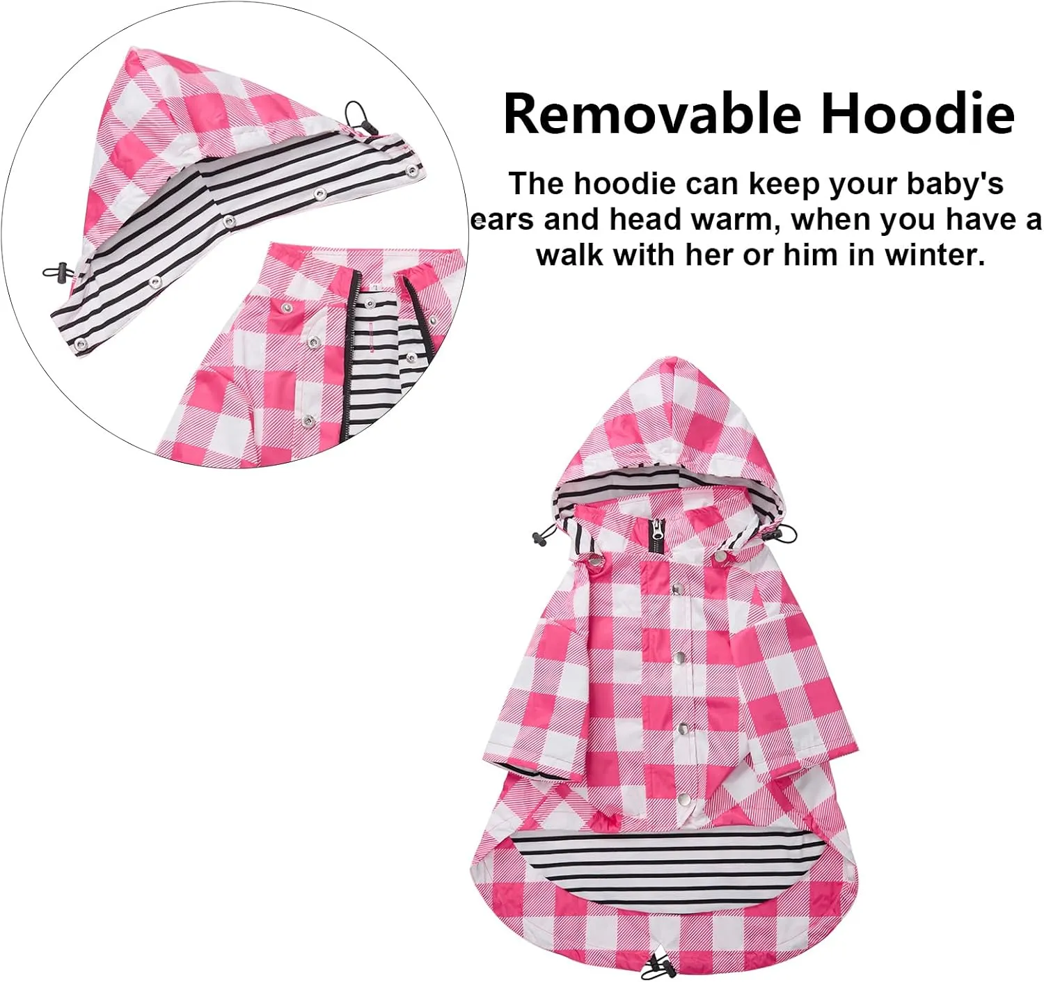 Dog rain Coat Waterproof Raincoat Puppy Jacket with Legs Buttons Zipper Hood Drawstring Fit for Yorkie Terrier Schnauzer Poodle Border Collie Labrador Golden Retriever 8lbs to 80lbs Pink XL
