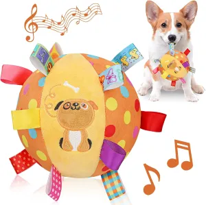 Dog Squeaky Plush Plush Toy with Straps, 6-Inch Soft Stuffed Ball with Cotton Material and Bell Built-in, Pet Interactive Fetch Toy for Small to Large Dog
